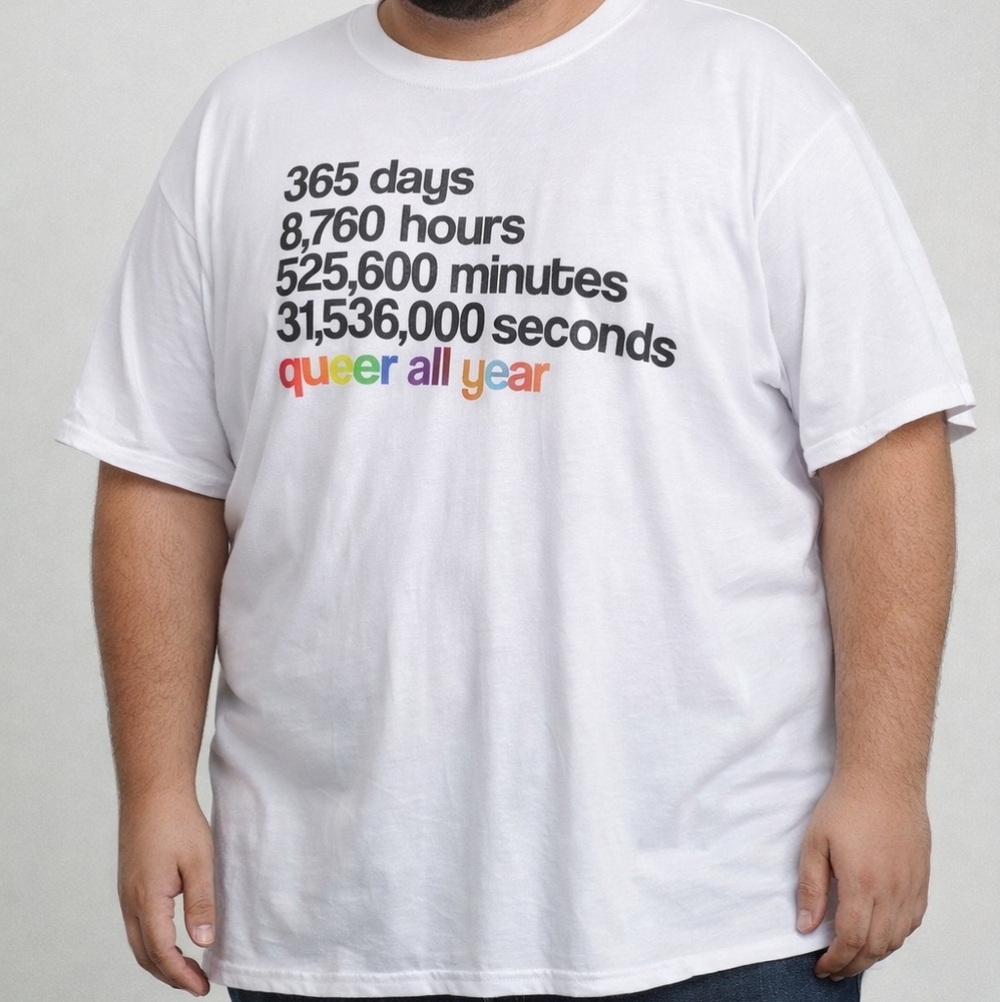 The Phluid Project Pride All Year White Tee with Black Text